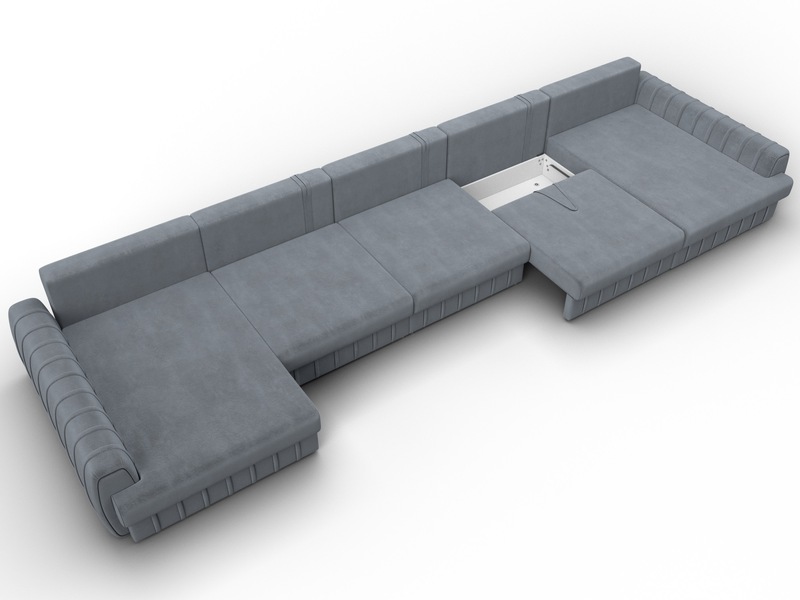 Диван П-образный Лига-057 НПБ МегаЛонг, Велюр, TOWER 10 серый