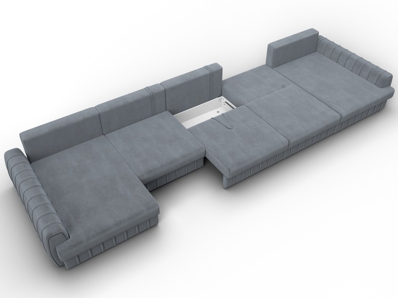 Диван П-образный Лига-057 НПБ МегаЛонг, Велюр, TOWER 10 серый