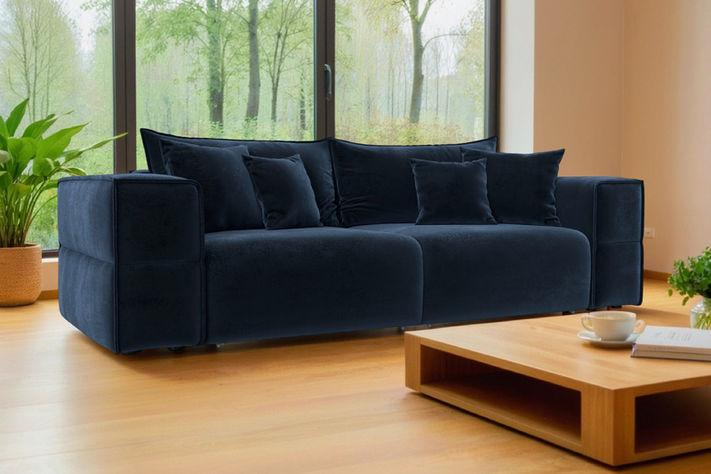 Диван прямой Лига-058 НПБ, Велюр, TOWER 13 синий