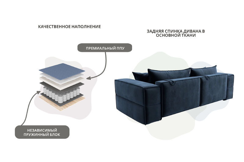 Диван прямой Лига-058 НПБ, Велюр, TOWER 13 синий