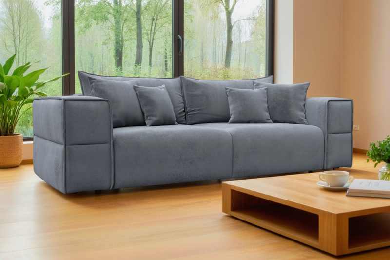 Диван прямой Лига-058 НПБ, Велюр, TOWER 10 серый