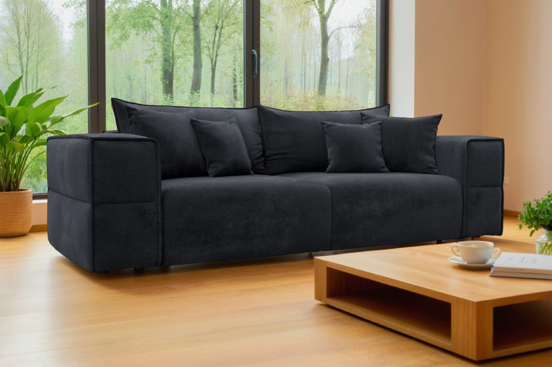 Диван прямой Лига-058 НПБ, Велюр, TOWER 11 темно-серый