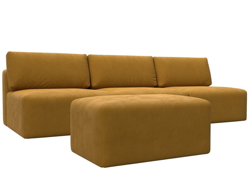Диван прямой модульный с пуфом Лига-060 НПБ Лонг, Велюр, BRUT 10 желтый