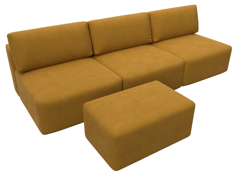 Диван прямой модульный с пуфом Лига-060 НПБ Лонг, Велюр, BRUT 10 желтый