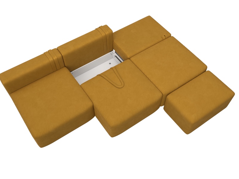 Диван прямой модульный с пуфом Лига-060 НПБ Лонг, Велюр, BRUT 10 желтый