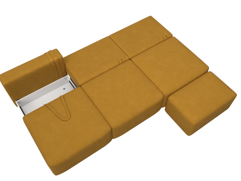 Диван прямой модульный с пуфом Лига-060 НПБ Лонг, Велюр, BRUT 10 желтый