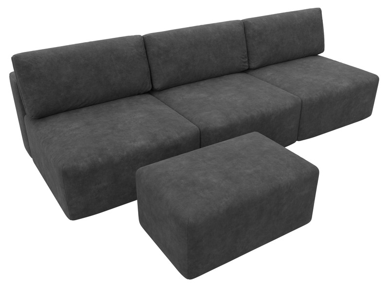 Диван прямой модульный с пуфом Лига-060 НПБ Лонг, Велюр, BRUT 16 темно-серый