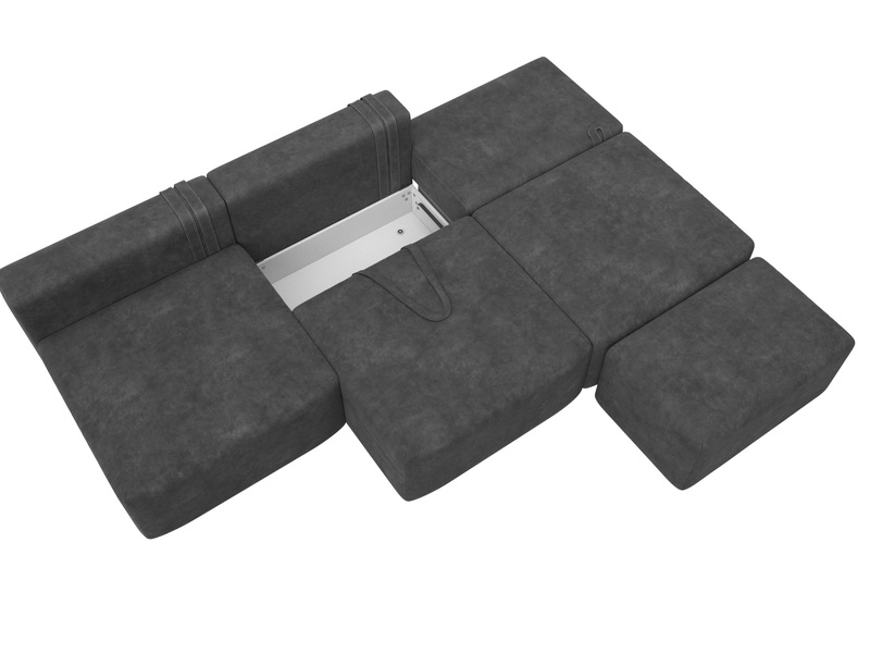 Диван прямой модульный с пуфом Лига-060 НПБ Лонг, Велюр, BRUT 16 темно-серый