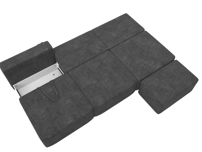 Диван прямой модульный с пуфом Лига-060 НПБ Лонг, Велюр, BRUT 16 темно-серый