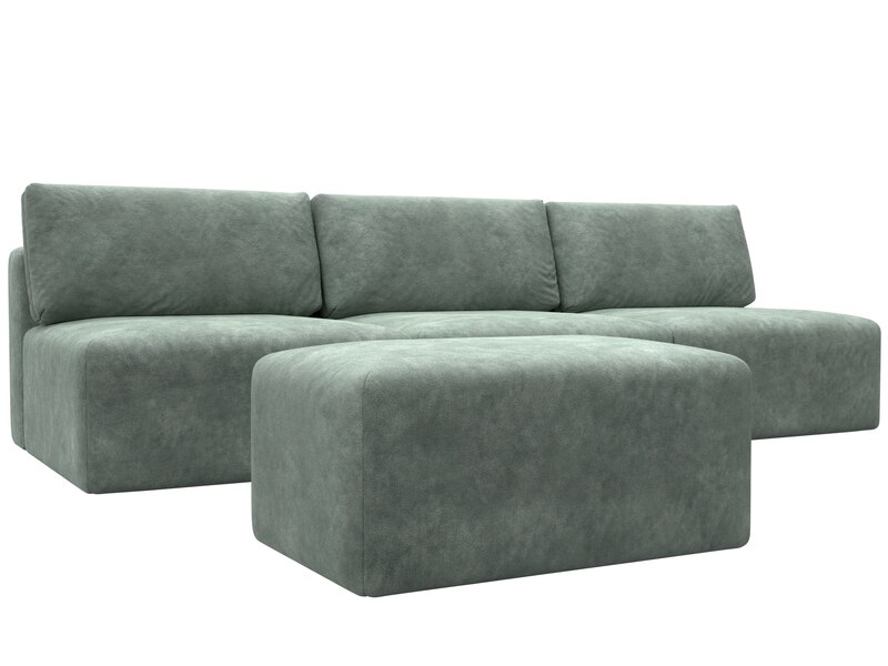 Диван прямой модульный с пуфом Лига-060 НПБ Лонг, Велюр, BRUT 08 зеленый