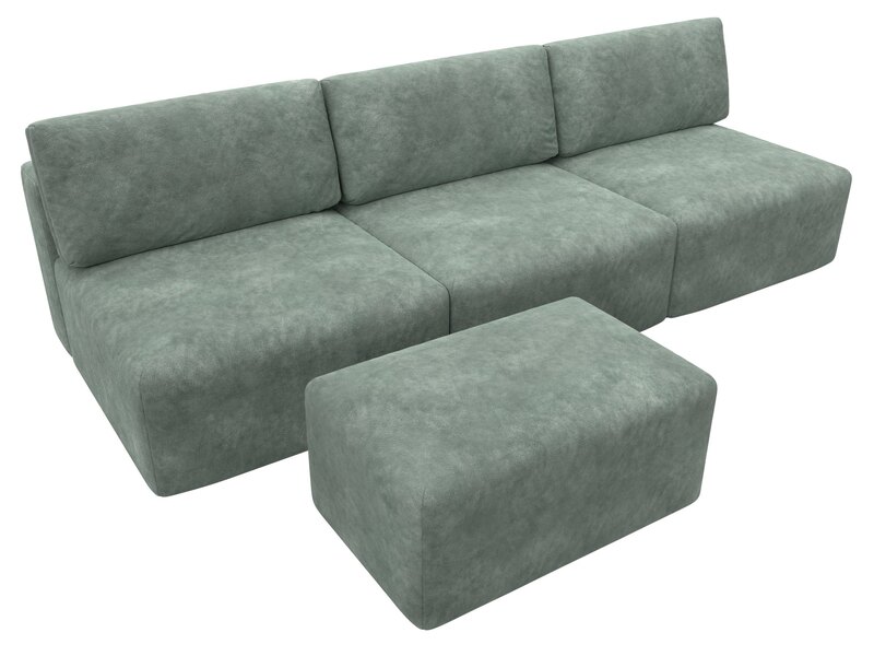 Диван прямой модульный с пуфом Лига-060 НПБ Лонг, Велюр, BRUT 08 зеленый