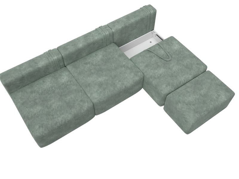 Диван прямой модульный с пуфом Лига-060 НПБ Лонг, Велюр, BRUT 08 зеленый