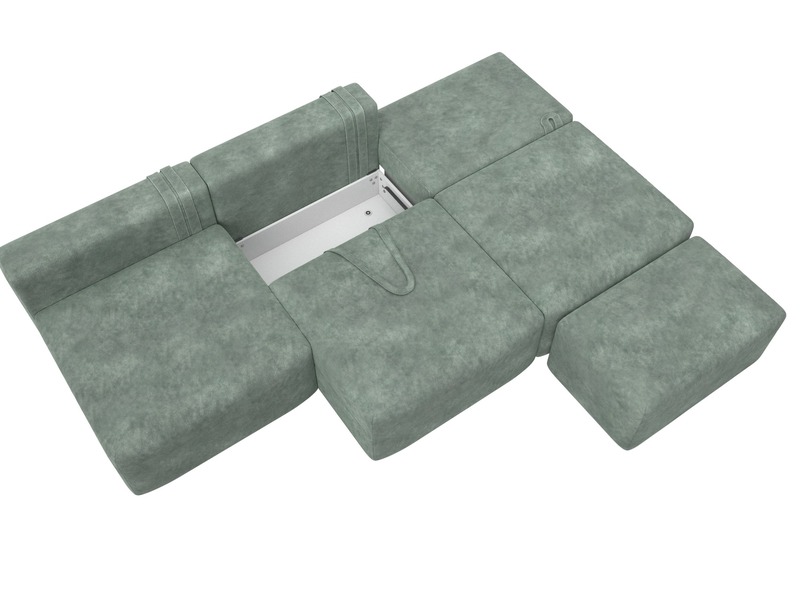 Диван прямой модульный с пуфом Лига-060 НПБ Лонг, Велюр, BRUT 08 зеленый