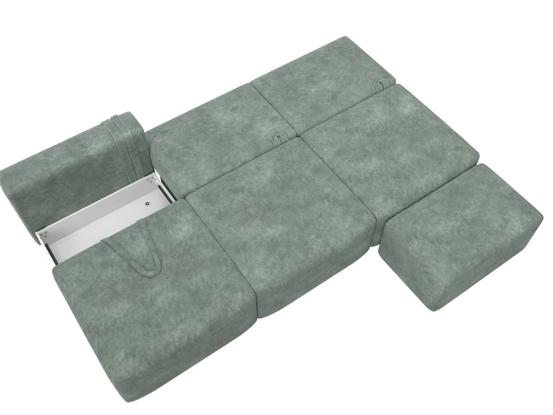 Диван прямой модульный с пуфом Лига-060 НПБ Лонг, Велюр, BRUT 08 зеленый