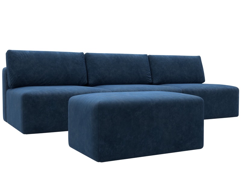 Диван прямой модульный с пуфом Лига-060 НПБ Лонг, Велюр, BRUT 11 синий