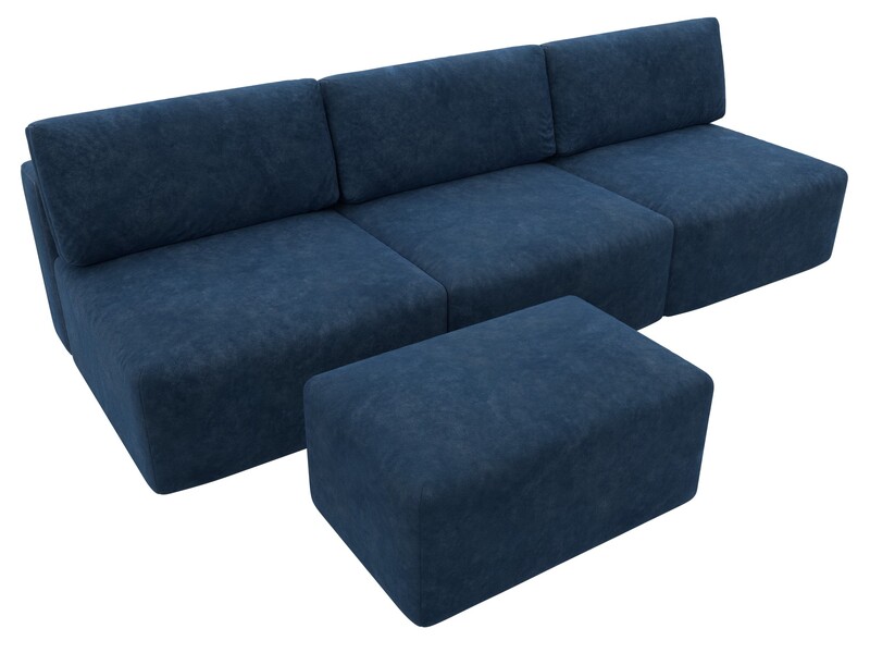 Диван прямой модульный с пуфом Лига-060 НПБ Лонг, Велюр, BRUT 11 синий