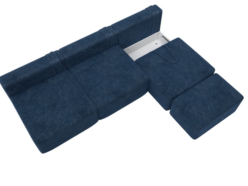 Диван прямой модульный с пуфом Лига-060 НПБ Лонг, Велюр, BRUT 11 синий