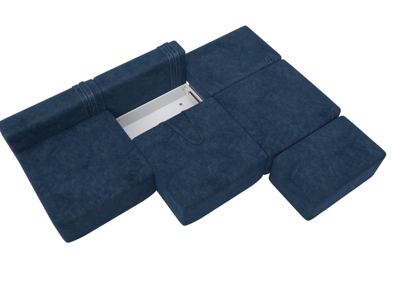 Диван прямой модульный с пуфом Лига-060 НПБ Лонг, Велюр, BRUT 11 синий