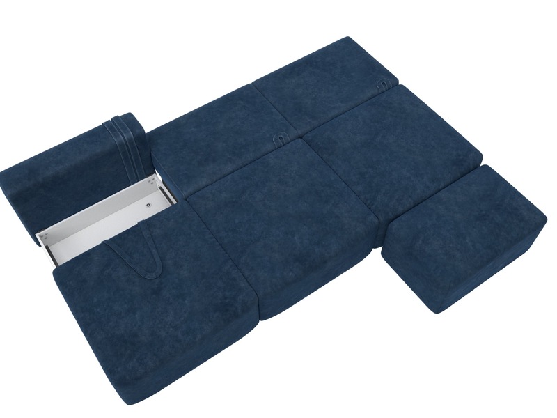 Диван прямой модульный с пуфом Лига-060 НПБ Лонг, Велюр, BRUT 11 синий