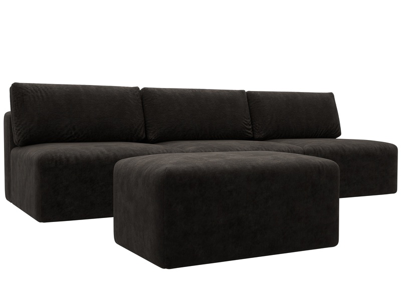 Диван прямой модульный с пуфом Лига-060 НПБ Лонг, Велюр, BRUT 17 коричневый