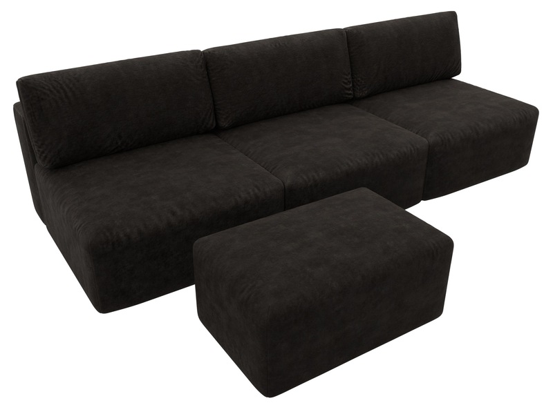 Диван прямой модульный с пуфом Лига-060 НПБ Лонг, Велюр, BRUT 17 коричневый