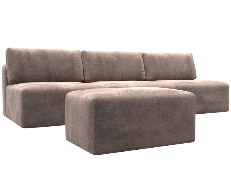 Диван прямой модульный с пуфом Лига-060 НПБ Лонг, Велюр, TOWER 05 бежевый