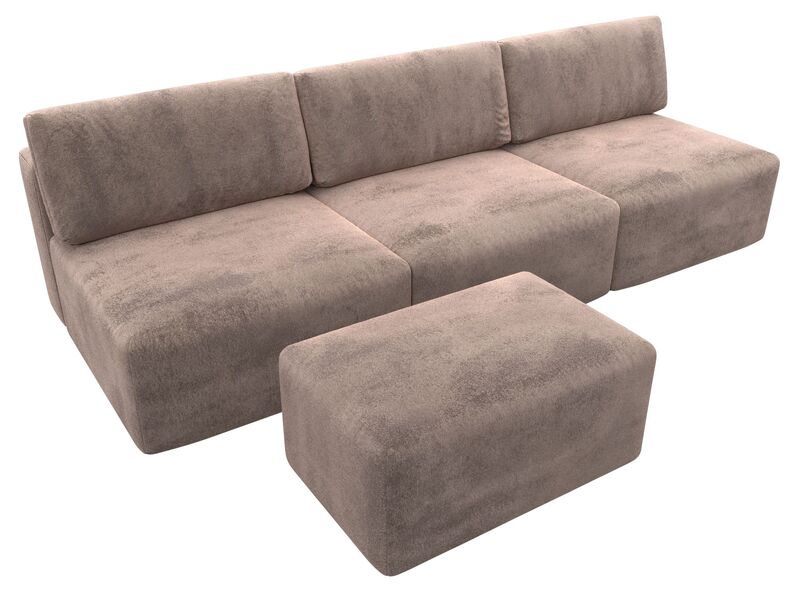 Диван прямой модульный с пуфом Лига-060 НПБ Лонг, Велюр, TOWER 05 бежевый