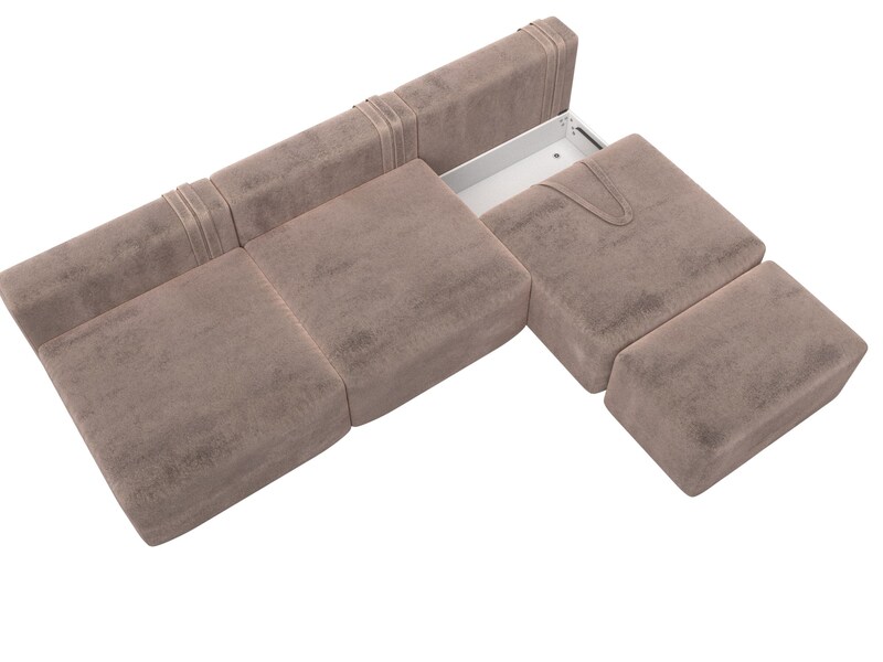 Диван прямой модульный с пуфом Лига-060 НПБ Лонг, Велюр, TOWER 05 бежевый