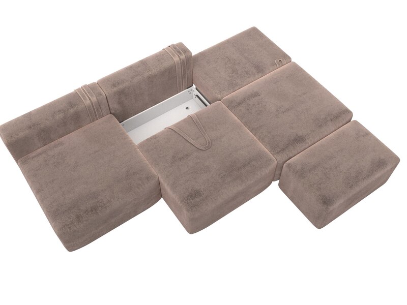 Диван прямой модульный с пуфом Лига-060 НПБ Лонг, Велюр, TOWER 05 бежевый