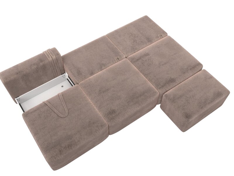 Диван прямой модульный с пуфом Лига-060 НПБ Лонг, Велюр, TOWER 05 бежевый