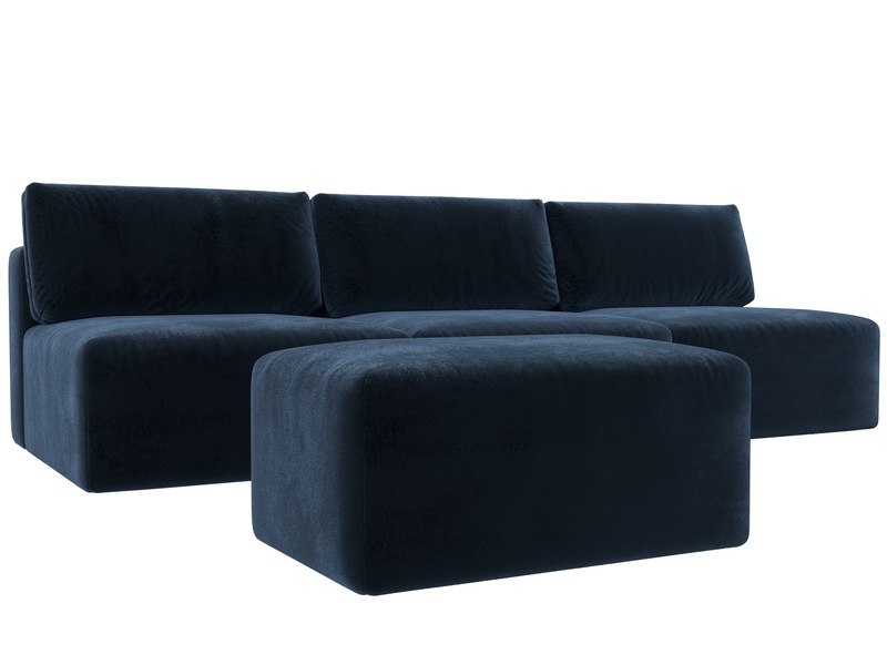 Диван прямой модульный с пуфом Лига-060 НПБ Лонг, Велюр, TOWER 13 синий