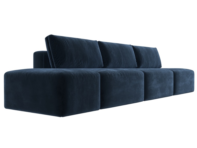 Диван прямой модульный с пуфом Лига-060 НПБ Лонг, Велюр, TOWER 13 синий