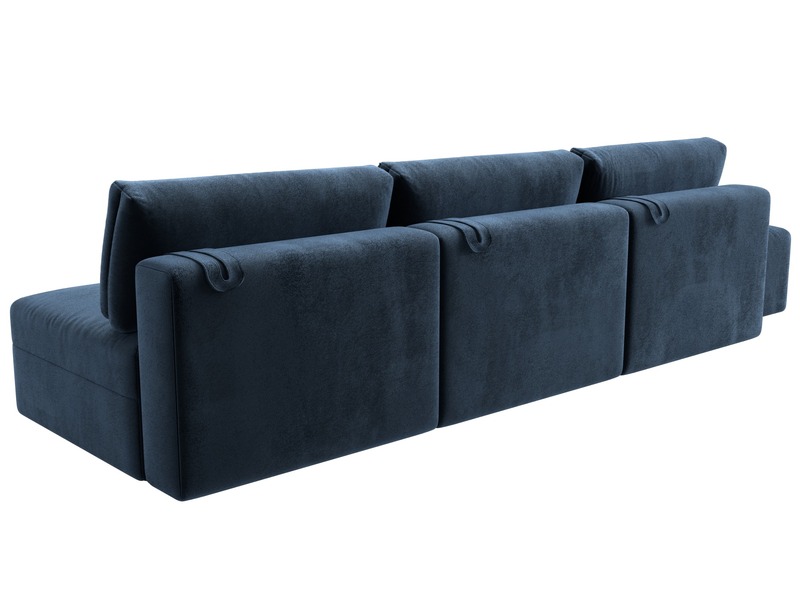 Диван прямой модульный с пуфом Лига-060 НПБ Лонг, Велюр, TOWER 13 синий