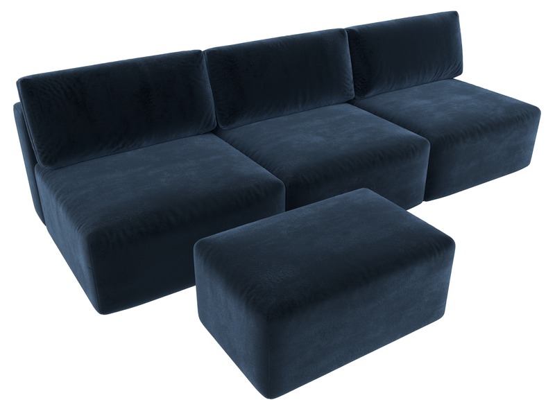 Диван прямой модульный с пуфом Лига-060 НПБ Лонг, Велюр, TOWER 13 синий