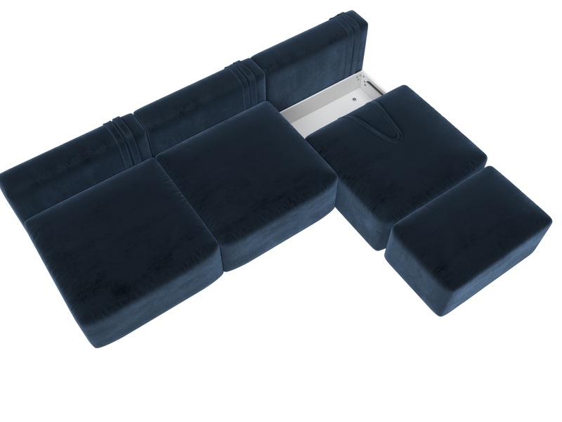 Диван прямой модульный с пуфом Лига-060 НПБ Лонг, Велюр, TOWER 13 синий