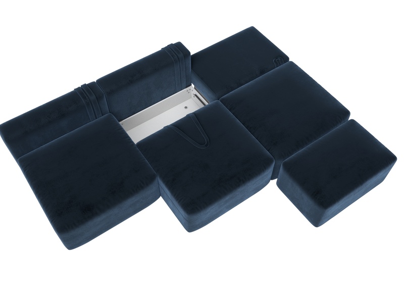 Диван прямой модульный с пуфом Лига-060 НПБ Лонг, Велюр, TOWER 13 синий