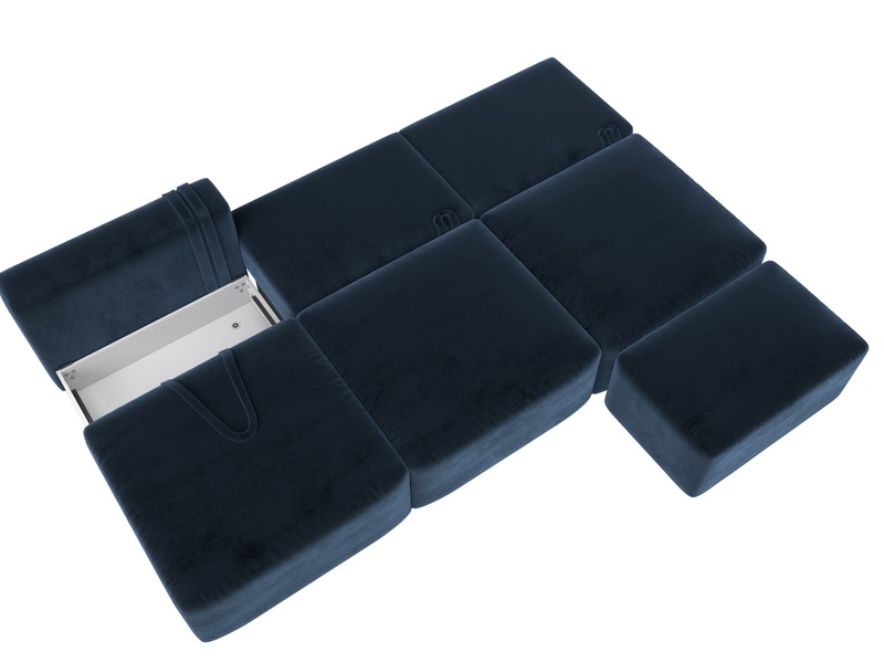 Диван прямой модульный с пуфом Лига-060 НПБ Лонг, Велюр, TOWER 13 синий