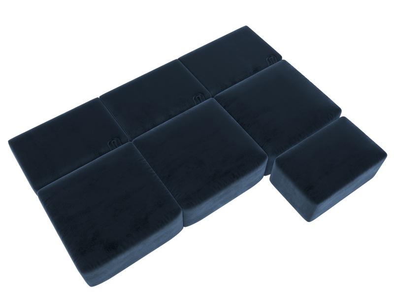 Диван прямой модульный с пуфом Лига-060 НПБ Лонг, Велюр, TOWER 13 синий