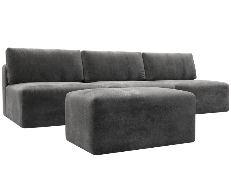Диван прямой модульный с пуфом Лига-060 НПБ Лонг, Велюр, TOWER 10 серый