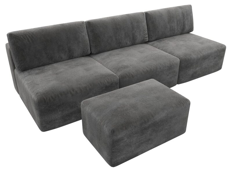 Диван прямой модульный с пуфом Лига-060 НПБ Лонг, Велюр, TOWER 10 серый