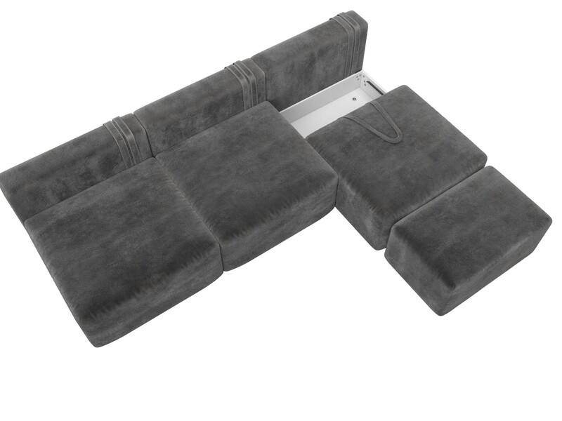 Диван прямой модульный с пуфом Лига-060 НПБ Лонг, Велюр, TOWER 10 серый