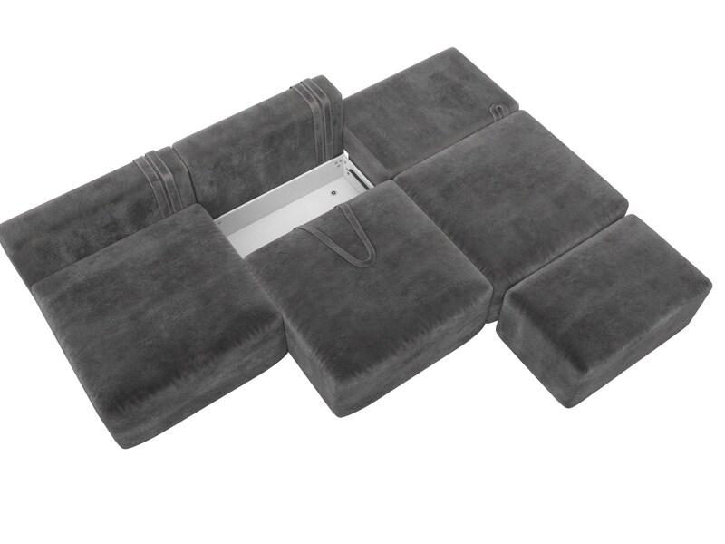 Диван прямой модульный с пуфом Лига-060 НПБ Лонг, Велюр, TOWER 10 серый