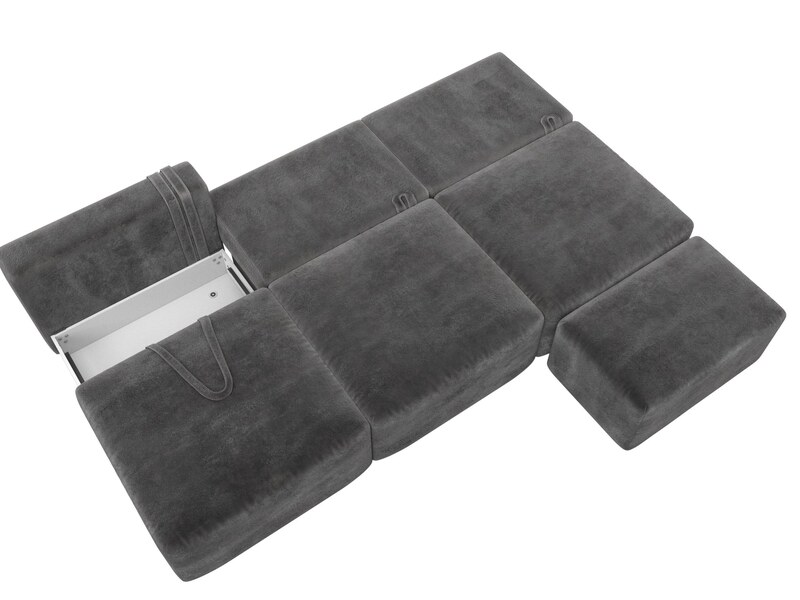 Диван прямой модульный с пуфом Лига-060 НПБ Лонг, Велюр, TOWER 10 серый