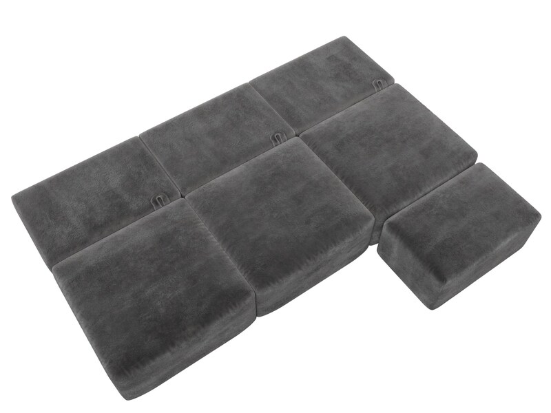 Диван прямой модульный с пуфом Лига-060 НПБ Лонг, Велюр, TOWER 10 серый