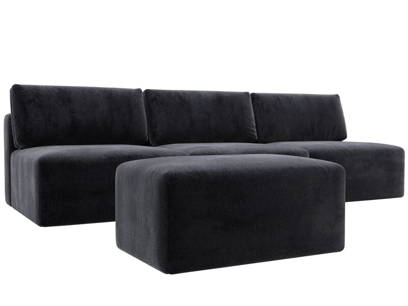 Диван прямой модульный с пуфом Лига-060 НПБ Лонг, Велюр, TOWER 11 темно-серый