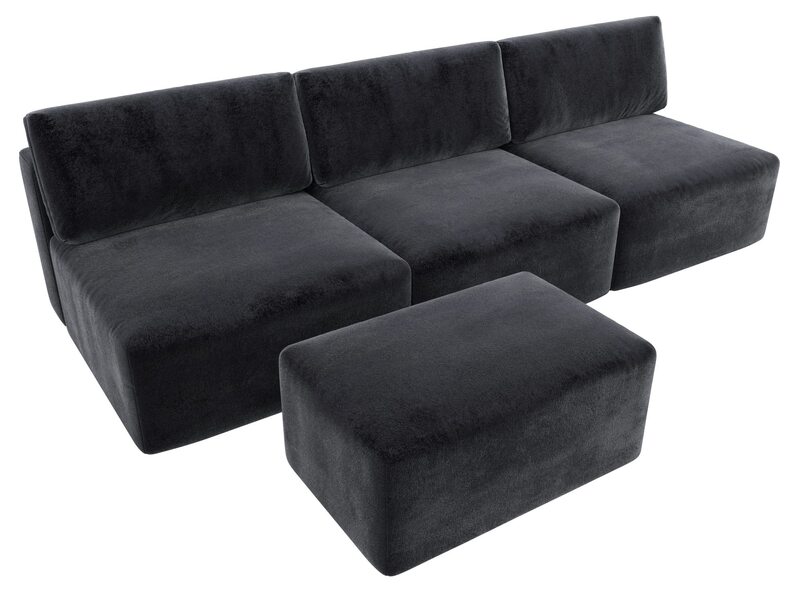 Диван прямой модульный с пуфом Лига-060 НПБ Лонг, Велюр, TOWER 11 темно-серый