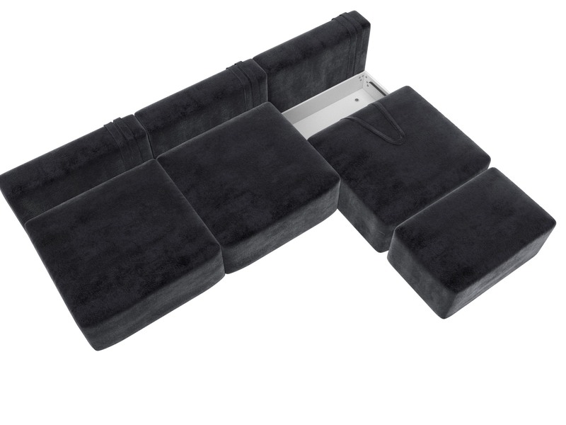 Диван прямой модульный с пуфом Лига-060 НПБ Лонг, Велюр, TOWER 11 темно-серый