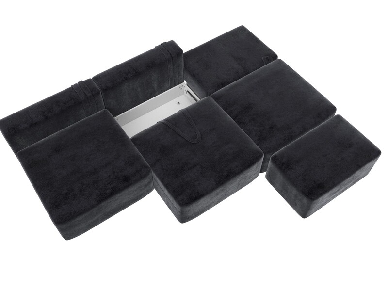 Диван прямой модульный с пуфом Лига-060 НПБ Лонг, Велюр, TOWER 11 темно-серый