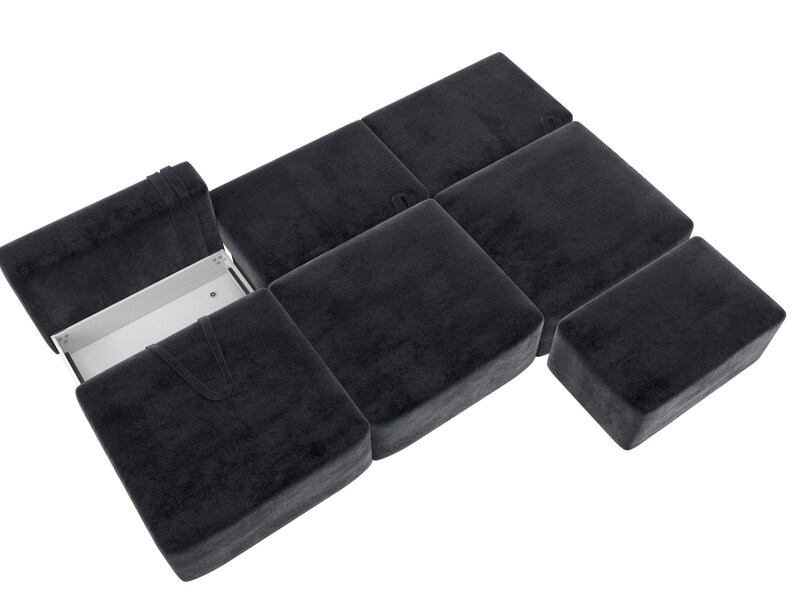 Диван прямой модульный с пуфом Лига-060 НПБ Лонг, Велюр, TOWER 11 темно-серый