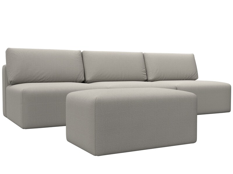 Диван прямой модульный с пуфом Лига-060 НПБ Лонг, Рогожка, Амур 02 бежевый